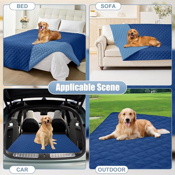 Smiry Waterproof Dog Bed Cover Pet Blanket, Soft Washable Dog Blanket for Furniture Bed Couch Sofa Reversible, Checkered (68"x82", Navy/Blue)