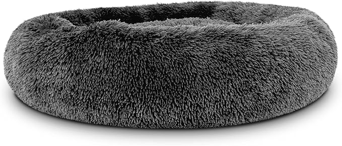 The Dog’s Bed Sound Sleep Donut Dog Bed, Med Steel Grey Fur Calming Nest Bed