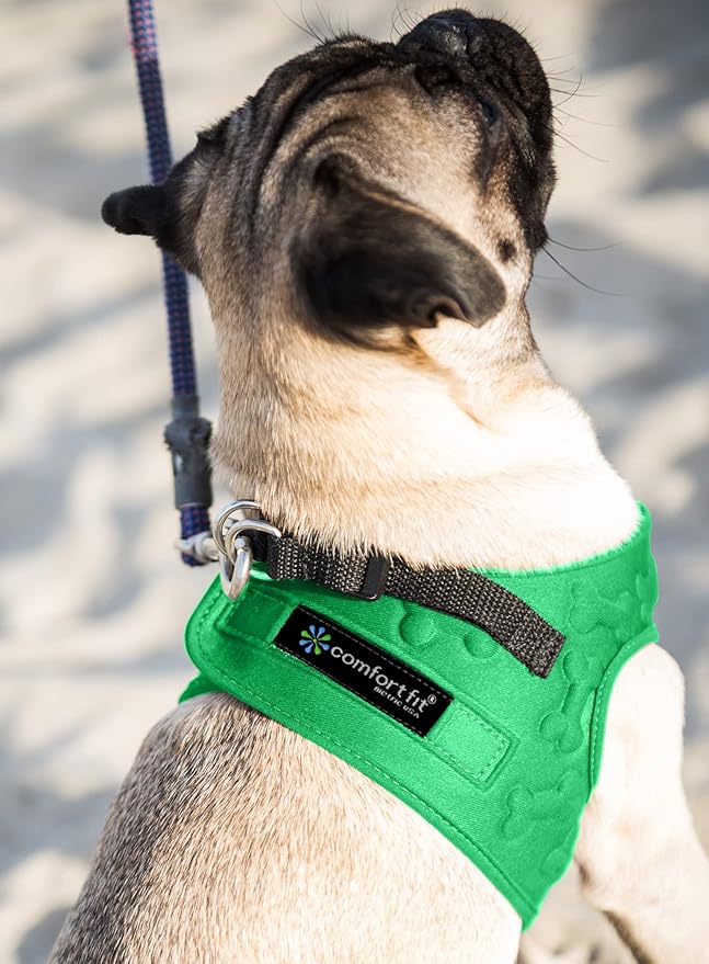 Comfort fit Cold Weather Dog Harness - Adjustable Dog Harness Small Sized Dog Medium Sized Dogs - Ideal as Easy Walk Dog Vest Harnesses (Green, Chest Size 12" - 14")