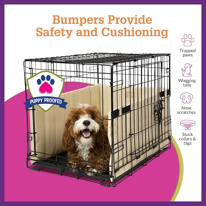 Pet Dreams Dog Crate Bumper - Comfy Liner & Dog Tail Protector for Inside Crate, Fits iCrate Cages 18, 24, 30, 36, 42, 48 Inches (Khaki, Small, 24")
