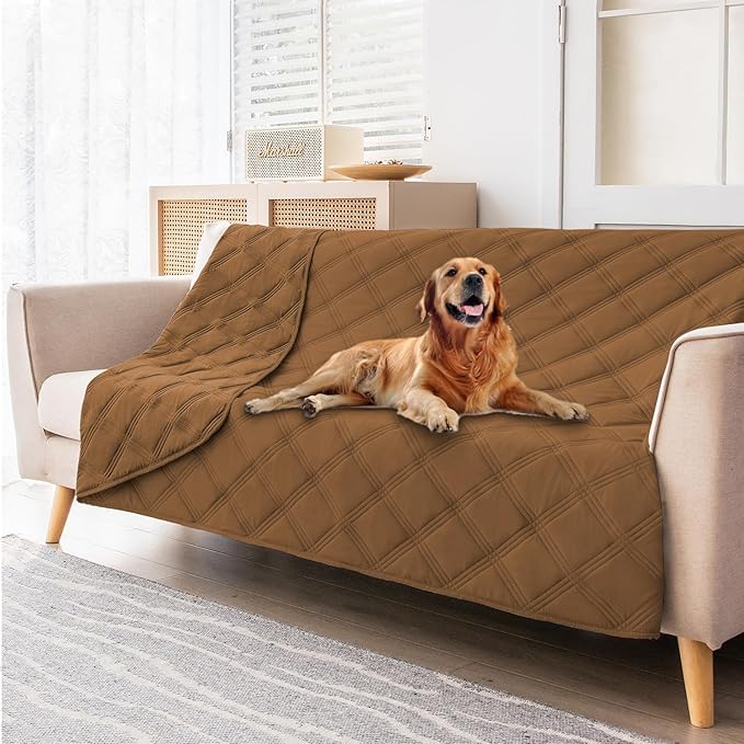fuguitex Waterproof Dog Blanket Reversible for Small Dogs Resistant Leakproof Washable Couch Cushion Bed Protector Cover for Indoor Furniture Pet Friendly(30"*53",Brown+Brown