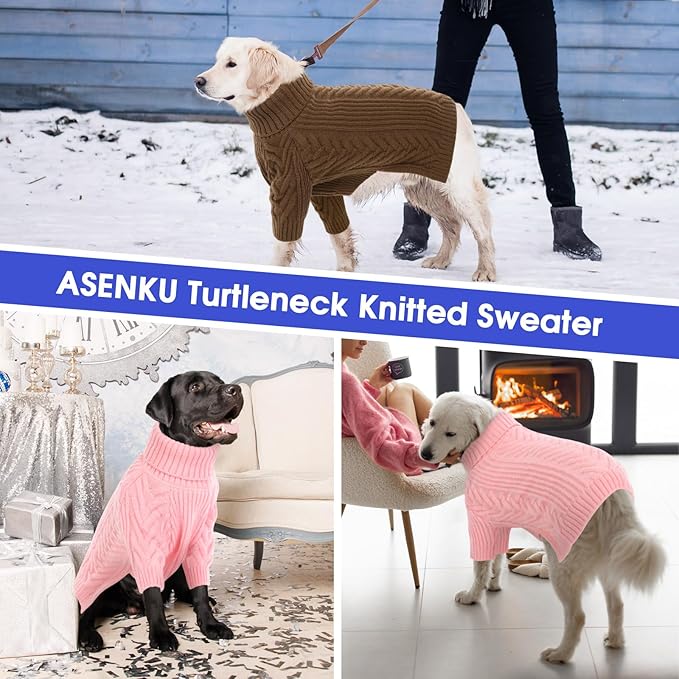 ASENKU Dog Sweater, Dog Sweaters for Medium Dogs, Warm Pullover Doggie KnitTurtleneck Warm Clothes for French Bulldog, Boston Terrier(Pink, L)