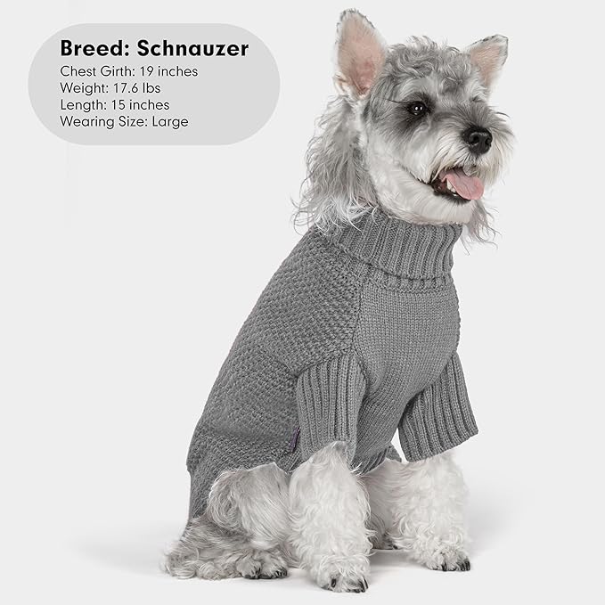 cyeollo Dog Sweater Turtleneck Knitted Sweaters with Leash Hole Soft Knitwear Warm Dog Clothes for Medium Dogs, Grey XXL