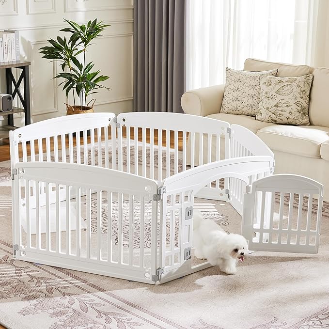 Dog Playpen 6-Panel 24" | Safe & Secure Indoor/Outdoor Pet Fence | Folding & Portable | 35 x 35 x 24IN, Ideal for Small to Medium Dogs | Easy to Clean (White)