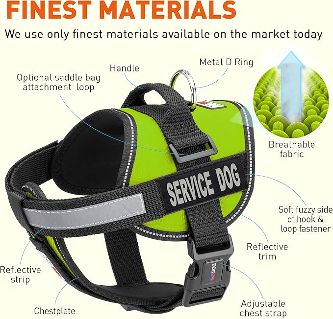 Dogline Unimax Service Dog Vest and Free Service Dog ID Badge with ADA Law, X-Large, Lime Green