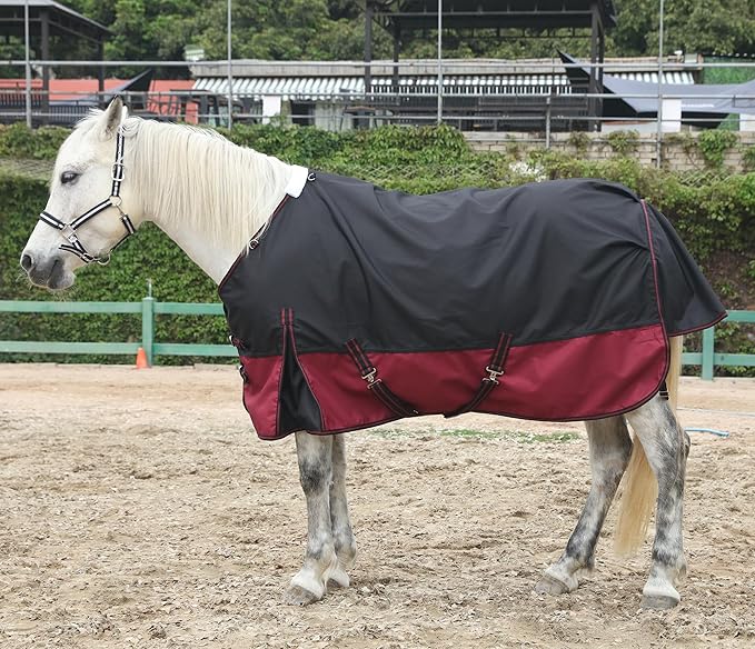 LEAFOREST 1200D Horse Blanket Waterproof Breathable Turnout (no Filling) Standard Neck Horse Sheet Black Red 72IN