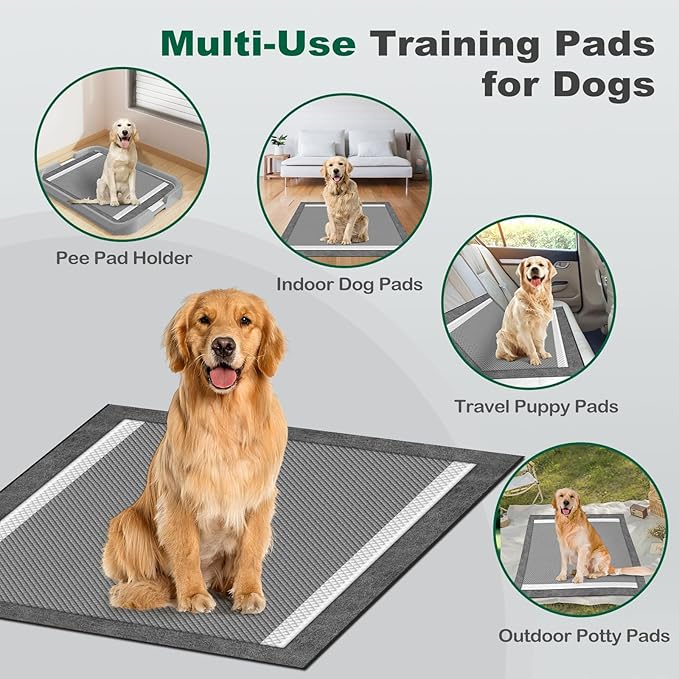 MIZOK Dog Pee Pads 28×30in Extra Large Charcoal, Puppy Pads with Adhesive Tabs, Ultra Odor-Control Absorbent Wee Wee Pads for Dogs Heavy Duty Leak-Proof Black, Disposable (30 Counts)