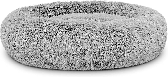 The Dog’s Bed Sound Sleep Donut Dog Bed, Med Silver Grey Fur Calming Nest Bed