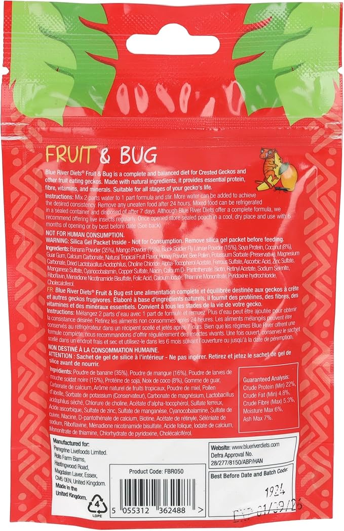 Crested Gecko Diet | Fruit & Bug | All Natural Low Fat Complete Gecko Food | 2.1oz