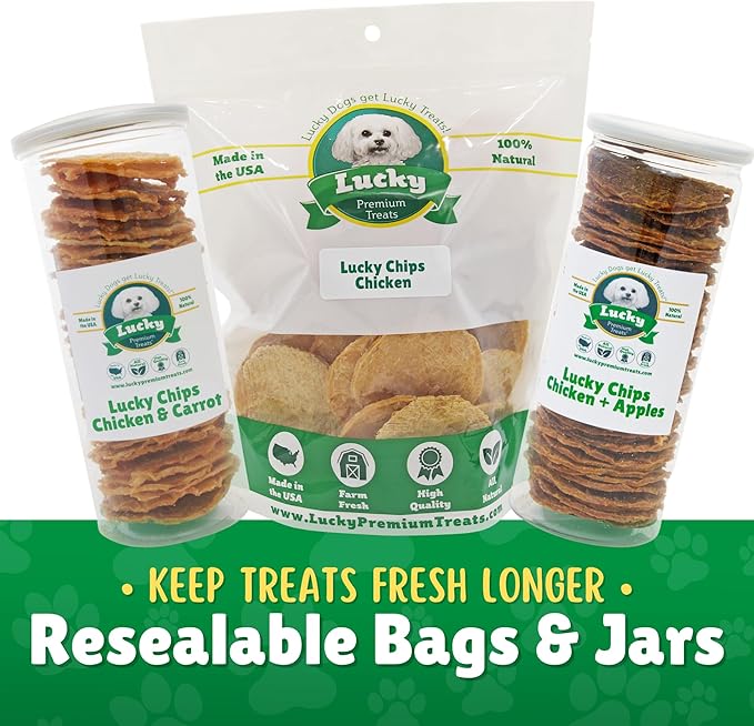 Chicken & Carrot Chips Dog Treats – Made in USA, 100% Chicken Jerky, Grain-Free, High Protein, Single Ingredient, Crispy & Healthy Training Snacks for Dogs – 6 oz Jar