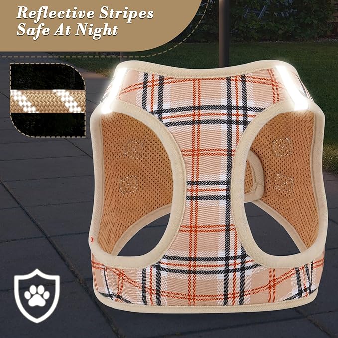 Athena Collection Step-in Dog Harness with 5 ft Leash, Large Dog Harness Leash Set Large No Pull Dog Vest Harness with Reflective Strips Adjustable Velcro, Easy Walk Dog Harness, Beige