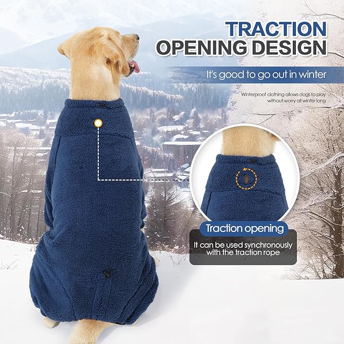 Dog Winter Coat, Warm Fleece Dog Jacket, Windproof Pullover Jumpsuit, Full Body Pajamas Onesie, Cold Weather Clothes for Medium Large Dog(Mediuml,NavyBlue)