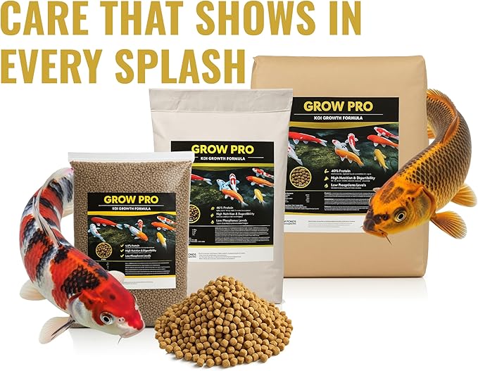 HALF OFF PONDS Grow Pro Koi Fish Food - 5 lb Floating Pellets, 5mm Size - Goldfish Food for Ponds - 40% Protein with Fish Meal & Probiotics - Designed for Rapid Growth & High Digestibility