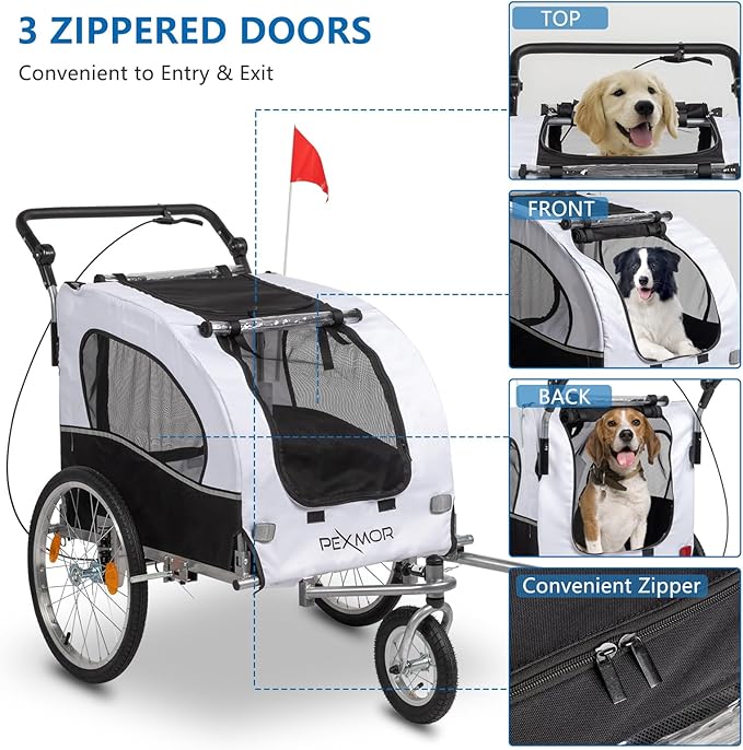 PEXMOR 2-in-1 Dog Bike Trailer,Pet Stroller Dog Trailer for Bicycle w/Universal Hitch,Pet Cart Bike Wagon Cargo Carrier for Dog Shock Absorber & Universal Wheel