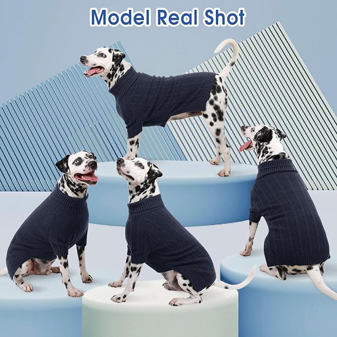 Queenmore XL Dog Sweater,Christmas Dog Sweaters for Extra Large Dogs Girl Boy,Warm Soft Fall Doggy Pullover Clothes,Turtleneck Knitted Pet Winter Apparel for Golden Retriever,Labrador(Dark Navy,XL)