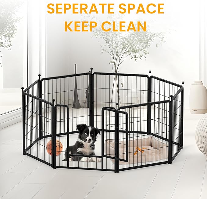 Dog Playpen 40 Inch 8 Panels, Ideal Dog Fence for Small/Medium/Large Dogs Indoor & Outdoor Bliss, Perfect Dog Pen for Camping, Yard, RV, Garden Fence, Black