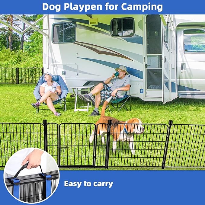 ADAVIN 24 in(H) Garden Fence with Gate, 14 Panels Heavy Duty Iron Metal Animal Barrier Fence, Camping Fence, Garden Fences and Borders for Dogs,Total 34.5 Ft(L), Black