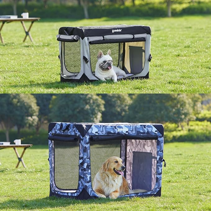 Collapsible Dog Crate for Medium Dogs - 30 Inch Portable Dog Travel Crate Soft Sided with Breathable Mesh Windows, Foldable Dog Kennel for Indoor and Outdoor, Grey