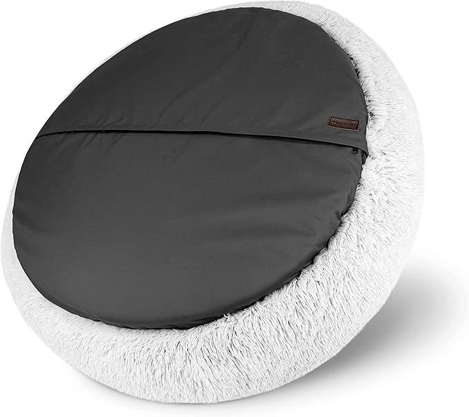 The Dog's Balls Sound Sleep Donut Dog Bed, Small Ice White Fur Calming Nest Bed