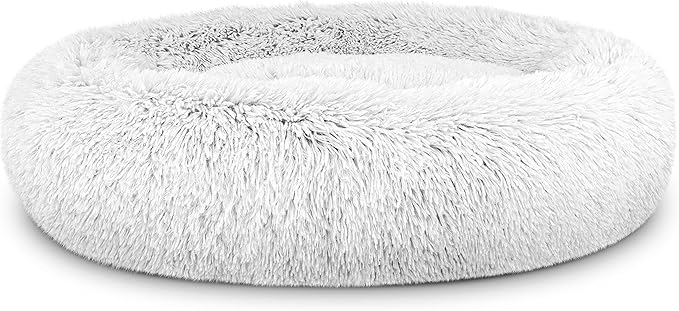 The Dog’s Bed Sound Sleep Donut Dog Bed, Medium Ice White Fur Calming Nest Bed