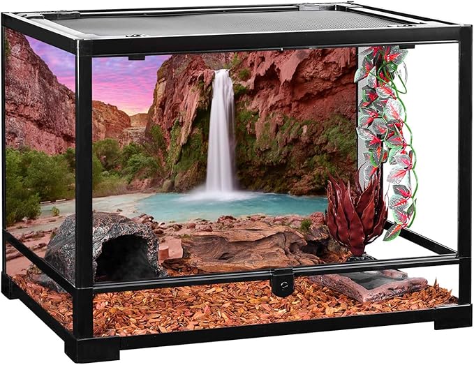 AWERT 48x20 inches Reptile Habitat Background Sunset Mountain Waterfall Terrarium Background