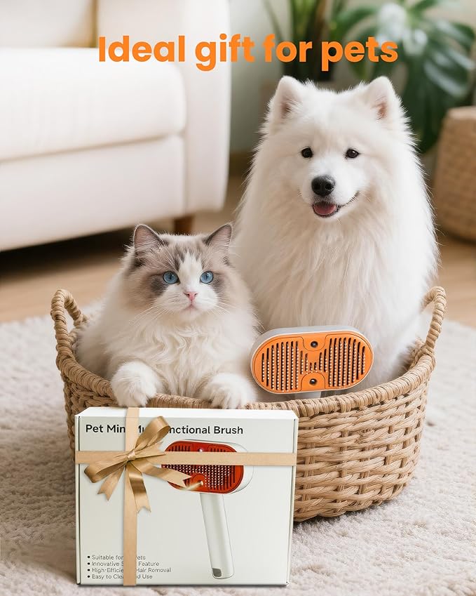 Cat Steam Brush with Waterless Shampoo, Self Cleaning Cat Brush for Shedding, 3 in 1 Pet Spray Hair Removal Comb, Pet Steam Brushes for Long and Short Haired Dog, Cool Mist Only