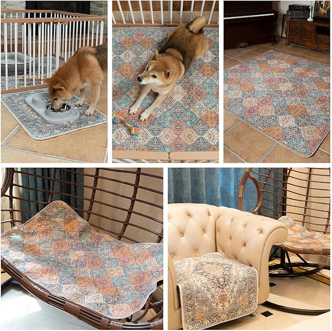 nunubaby Washable Pee Pads for Dogs, Stylish, Non-Slip and Leak-Proof Pee Pads. Reusable Potty Pads for Dogs for Crates and Floors.(Dark Red/Multi, 18" x24" )