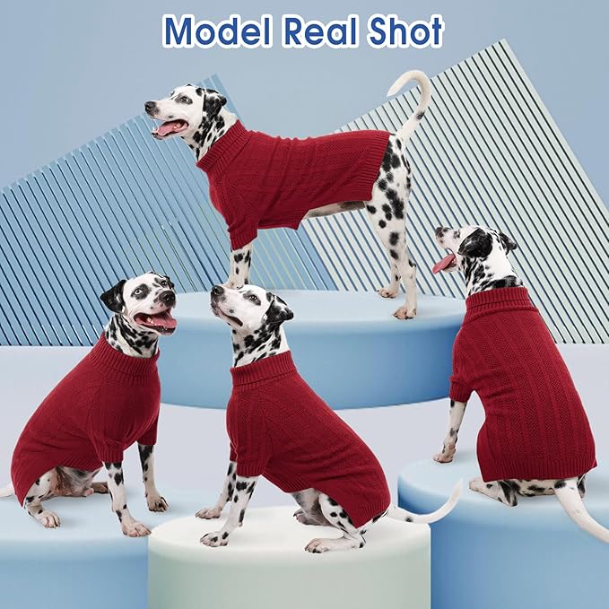 Queenmore Dog Sweater Large Size Dog, Large Dogs Sweater Xmas,Turtleneck Pullover Pet Sweaters for Dogs Girls Boys,Sweater Pet L,Thanksgiving Knitted Doggy Sweater for French Bulldog(Red,L)