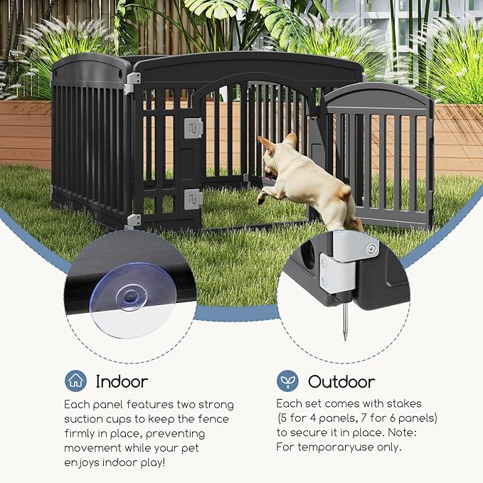 Plastic Dog Playpen | 4-Panel 24" Safe & Secure Indoor/Outdoor Pet Fence | Folding & Portable | Ideal for Small Dogs | Easy to Clean (Black)