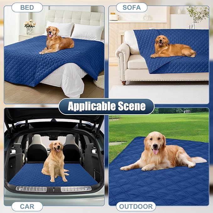 Smiry Waterproof Dog Bed Cover Pet Blanket, Soft Washable Dog Blanket for Furniture Bed Couch Sofa Reversible, Checkered (40"x80", Navy/Navy)
