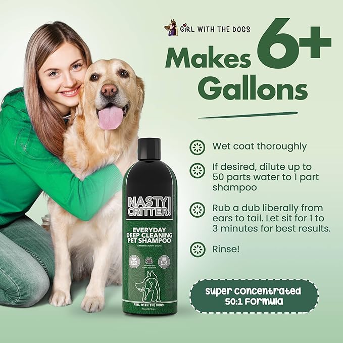 Nasty Critter! by Girl With The Dogs - Everyday Deep Cleaning Dog Shampoo 16 Oz, Made in USA 8 Wks+