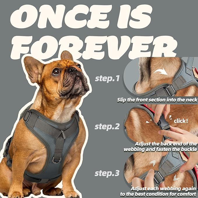 PETAGE Tactical Dog Harness for Small Medium Large Dogs No Pull Adjustable Soft Padded Dog Vest Reflective No-Choke Pet Oxford Vest with Easy Control Pet Vest Military Service Dog Harnesses(Grey XL)