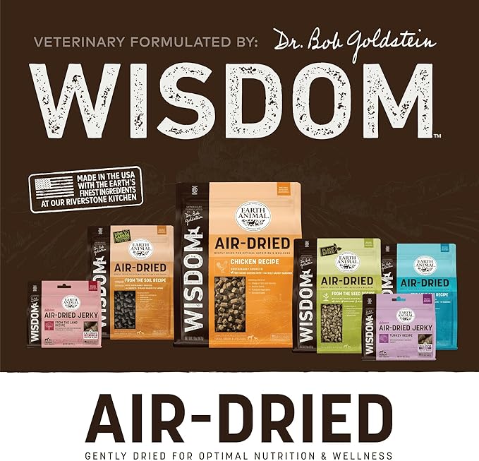 Earth Animal Wisdom Air Dried Jerky - Chicken Recipe Premium Natural Jerky Strips Dog Treats - 4 oz Bag
