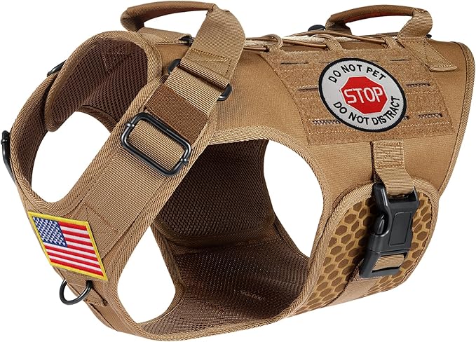 Service Dog Vest,Emotional Support Dog Vest Harness with Sturdy Handle Reflective Dog Harness Soft Padded Breathable Easy Control in Training Dog Vest for Large Dogs (Medium, Brown)