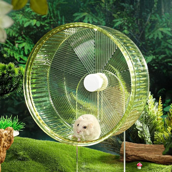 Super-Silent Hamster Exercise Wheel: Silent Spin Toys Hamster Running Wheels with Height Adjustable Stand for Hamsters Gerbils Mice Or Other Small Animals -6.5inch Clear