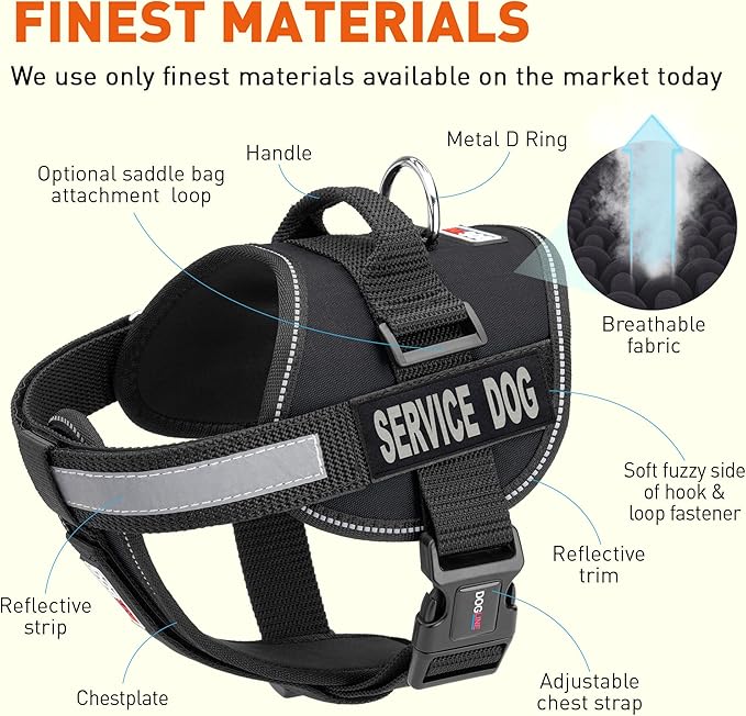 Dogline Unimax Service Dog Vest and Free Service Dog ID Badge with ADA Law, X-Large, Black