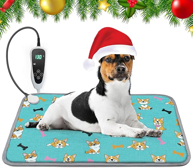 Dog Heating Pad for Dogs 28x18in Waterproof Pet Heating Pad Smart Thermostat Switch, Whelping Supplies Heated Dog Bed,Adding Wire Rope Wires Puppy Heating Pad Mat-Blue