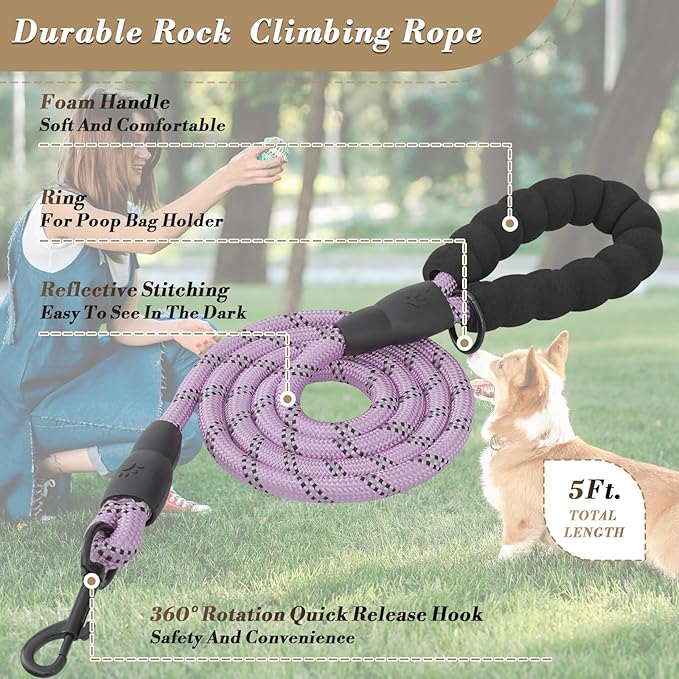 Athena Collection Step-in Dog Harness with 5 ft Leash, Small to Medium Dog Harness Leash Set Medium No Pull Dog Vest Harness with Reflective Strips Adjustable Velcro, Easy Walk Puppy Harness, Purple