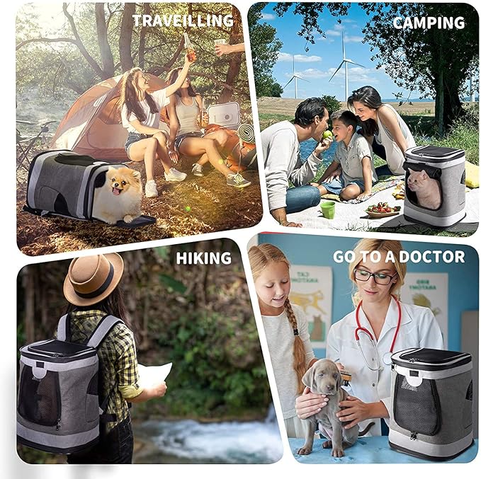 JESPET & GOOPAWS Pet Backpack Carrier for Small Dog, Puppy, Soft Carrier Backpack Ideal for Traveling, Hiking, Walking and Outdoor Activities with Family (Smoke Grey)