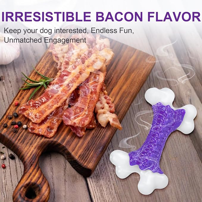 6-Pack Tough Dog Chew Toys for Aggressive Chewers Large Medium Breed Bacon Flavor, Bone Toy Dog, Nylon Heavy Duty Extreme Indestructible Teething Training
