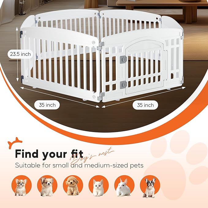 HealSmart 6 Panel 24" Plastic Dog Playpen, Folding & Portable Pet Playpen for Indoor & Outdoor Use, Safe & Secure Fence, Ideal for Small to Medium Dogs, White