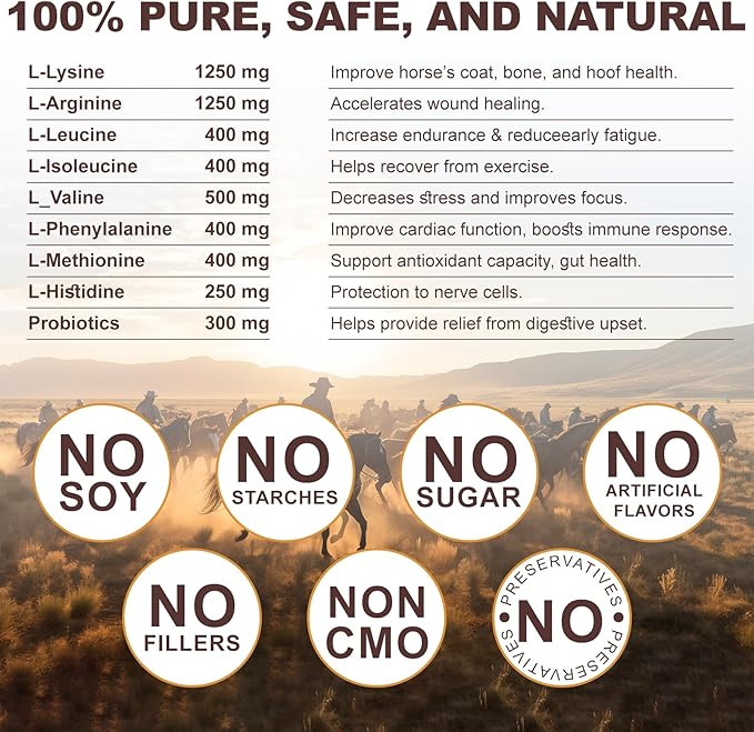 Horse Supplement for Joint, Hoof, and Coat Health, 8 Amino Acids for Horses, 30-Day Fast Results, XL Power Formula Boost Hooves & Prevent Lameness, Immune Health, Muscle Growth, 110-Day Supply