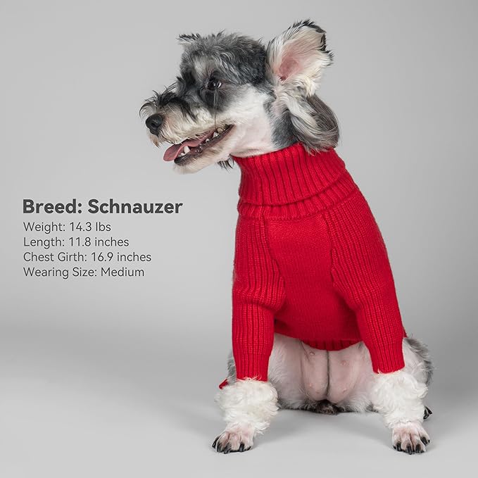 cyeollo Warm Small Dog Sweater, Knit Cold Weather Doggy Sweaters for Small Dogs Girl Pullover Winter Dog Clothes with Turtleneck for Indoor & Outdoor Wear, Red M