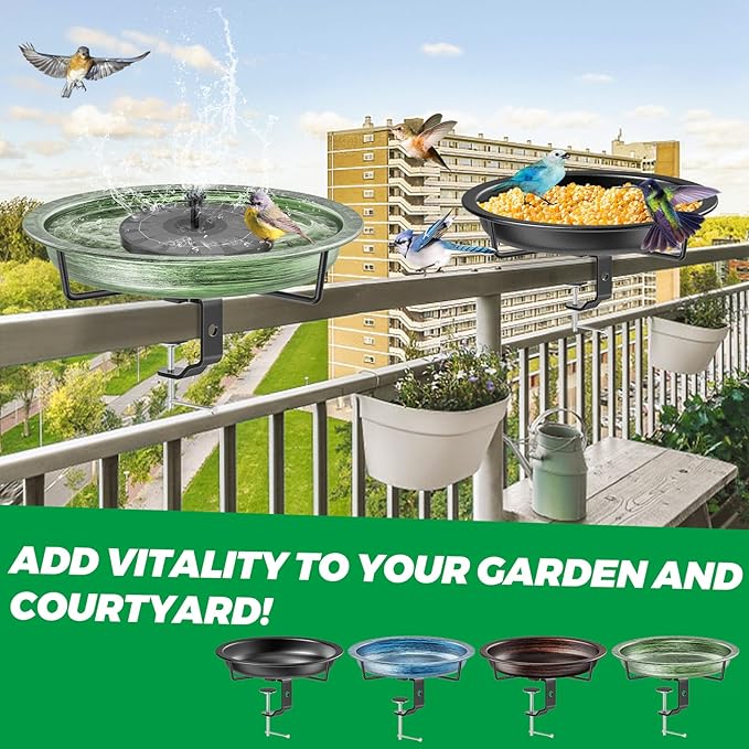 Deck Mounted Bird Bath for Outside, Detachable Birdbath Bowl with Sturdy Clamp, Outdoor Bird Baths Bowl for Attracting Birds Garden Yard Decor (Retro Green)