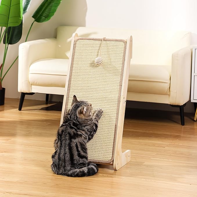 L-Shaped Cat Scratcher Ramp with Sisal Pad & Ball Toy - Furniture Protector