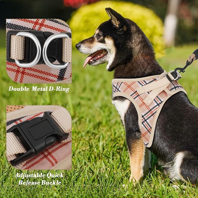 Athena Collection Step-in Dog Harness with 5 ft Leash, Large Dog Harness Leash Set Large No Pull Dog Vest Harness with Reflective Strips Adjustable Velcro, Easy Walk Dog Harness, Beige