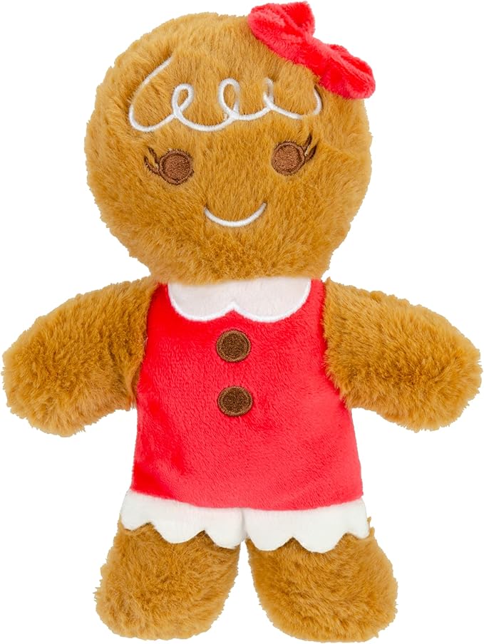 Holiday Plush Pet Toy Fun for Christmas Designs with Squeaker Dog Chew Toy (9" Gingerbread Duo w/Squeaker)