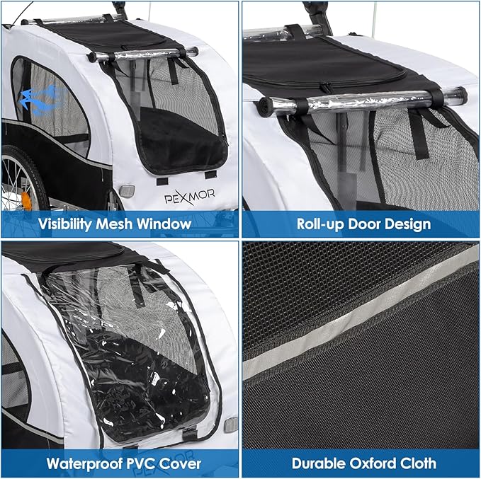 PEXMOR 2-in-1 Dog Bike Trailer,Pet Stroller Dog Trailer for Bicycle w/Universal Hitch,Pet Cart Bike Wagon Cargo Carrier for Dog Shock Absorber & Universal Wheel