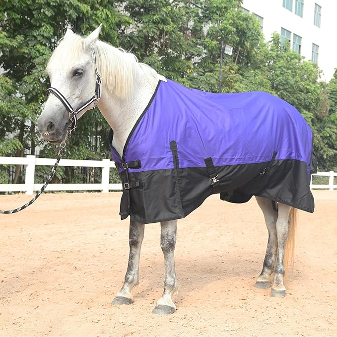 600 Denier Rip-Stop Horse Rain Sheet Lightweight Waterproof and Breathable Turnout Horse Blanket (No Fill) Violet/Black 81