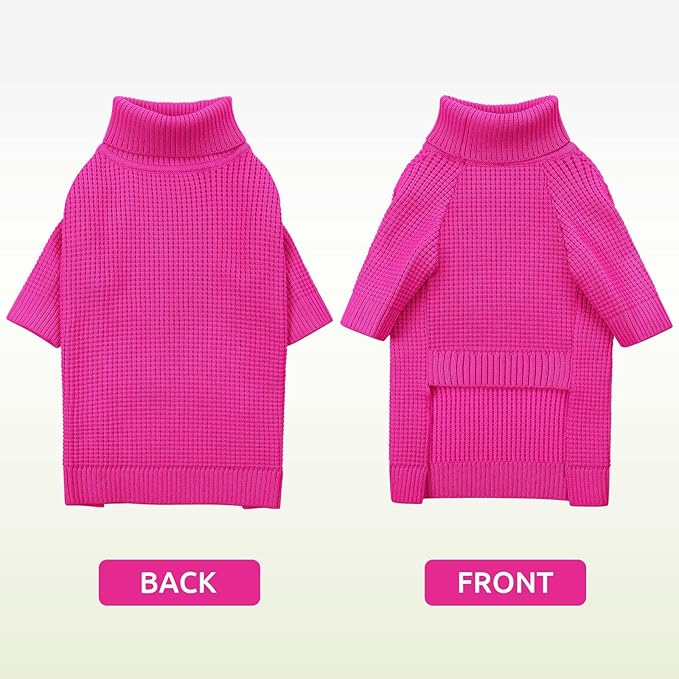 Queenmore Dog Sweater for Large Breeds, Long Sleeve Warm Dog Sweaters, Turtleneck Knitted Pullover Pet Clothes, XL Dog KintSweater, Cat Knitwear, Fuchsia XL